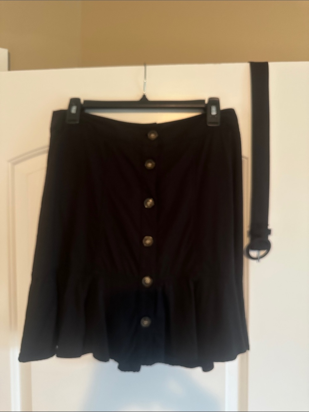 Nine West Black Button-Front Mini Skirt with Ruffle Hem